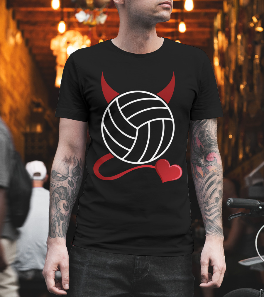 Volleyball Devil Heart With Horns And Tail T-Shirt