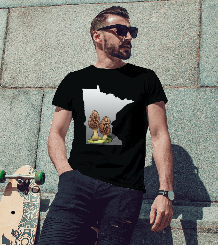 Minnesota Map With Two Morel Mushrooms In Front T-Shirt