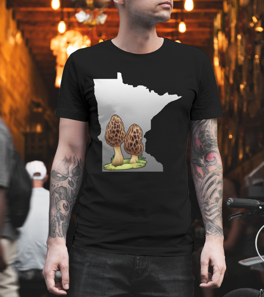 Minnesota Map with Two Morel Mushrooms in Front T-Shirt