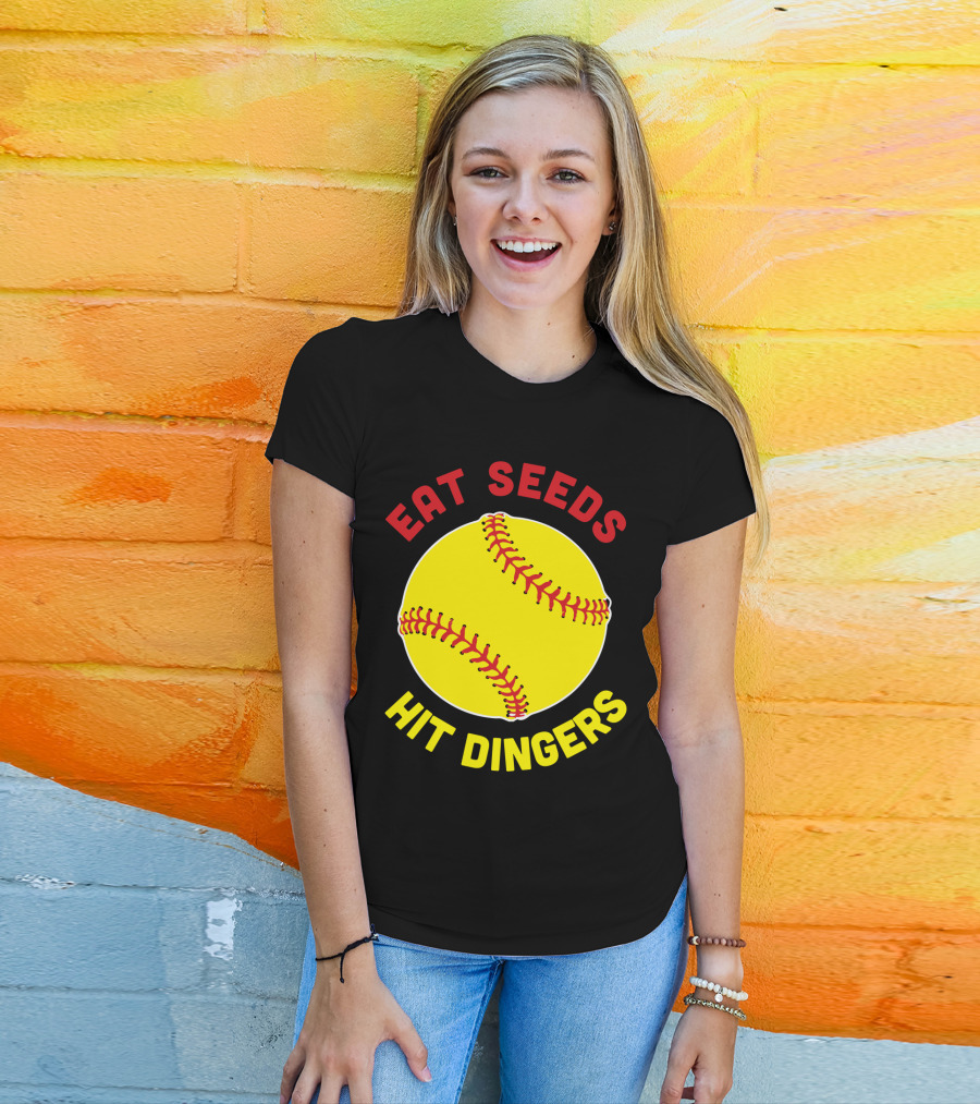 Eat Seeds Hit Dingers Softball Yellow T-Shirt