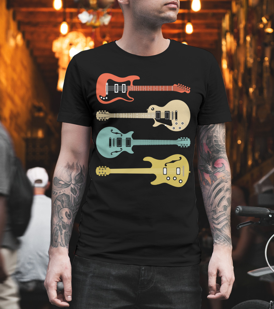 Vintage Bass Guitar Colorful Electric Guitars Collection T-Shirt