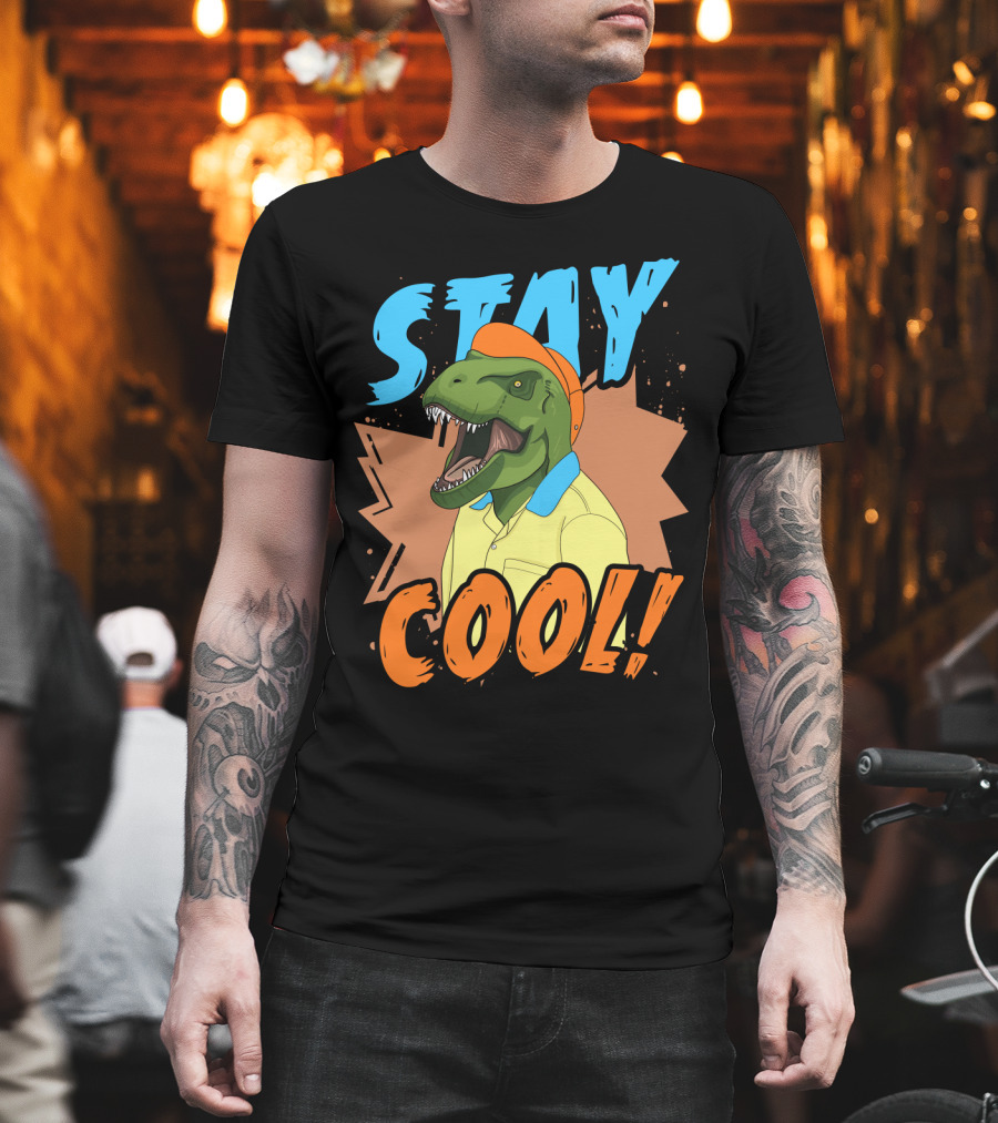 STAY COOL Dinosaur Wearing Bright Shirt And Cap T-Shirt