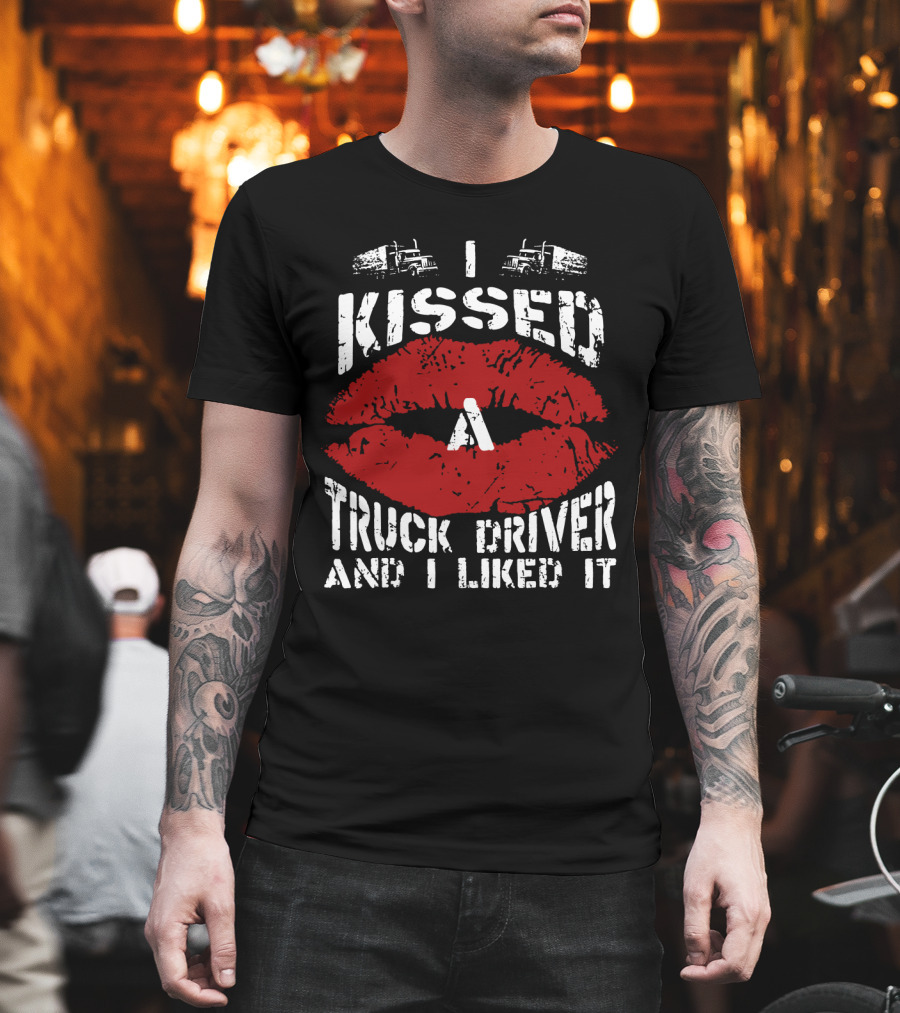 I Kissed A Truck Driver And I Liked It Big Red Lips Print T-Shirt