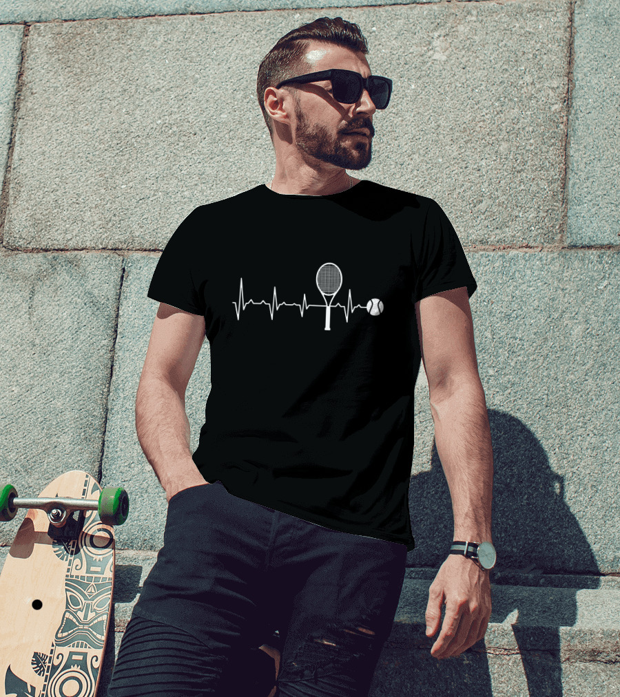 Tennis Racquet Heartbeat Funny Tennis Player Sport Passion T-Shirt