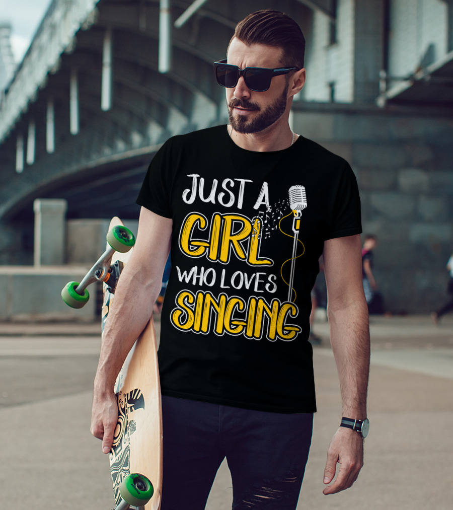 Just A Girl Who Loves Singing Microphone And Musical Notes T-Shirt
