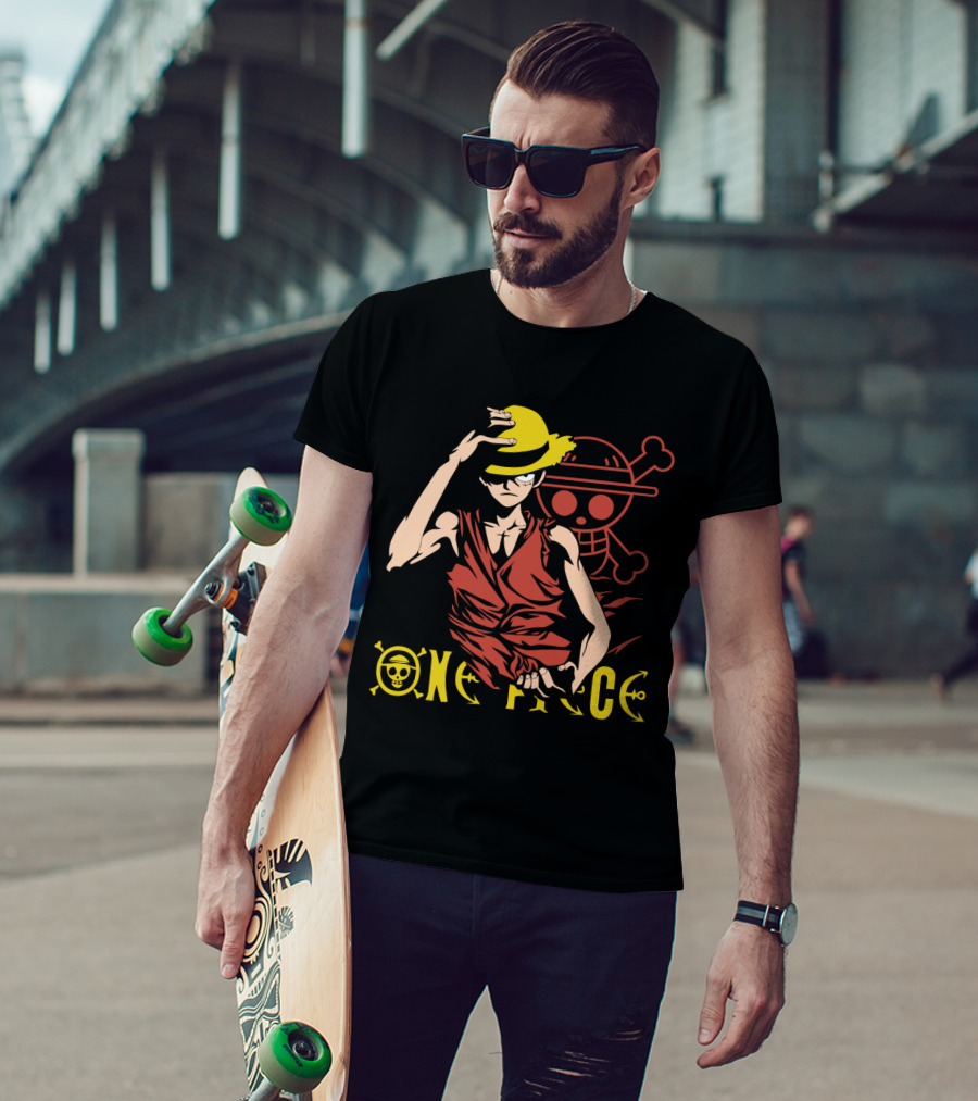 One Piece Luffy Straw Hat Pirate Skull T-Shirt