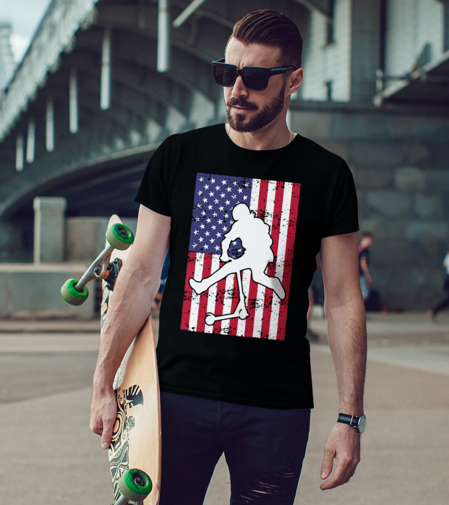 Stunt Scooter Trick With American Flag Background Competition T-Shirt