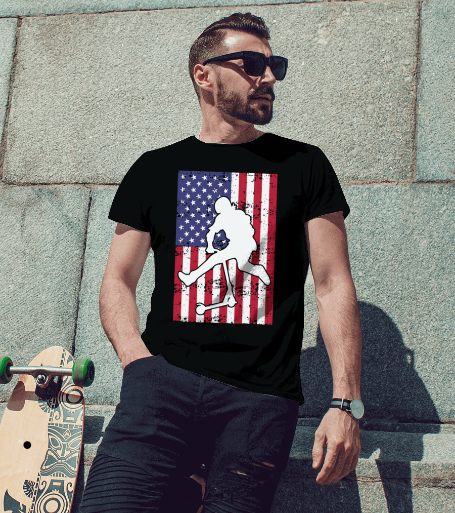 Stunt Scooter Trick With American Flag Background Competition T-Shirt