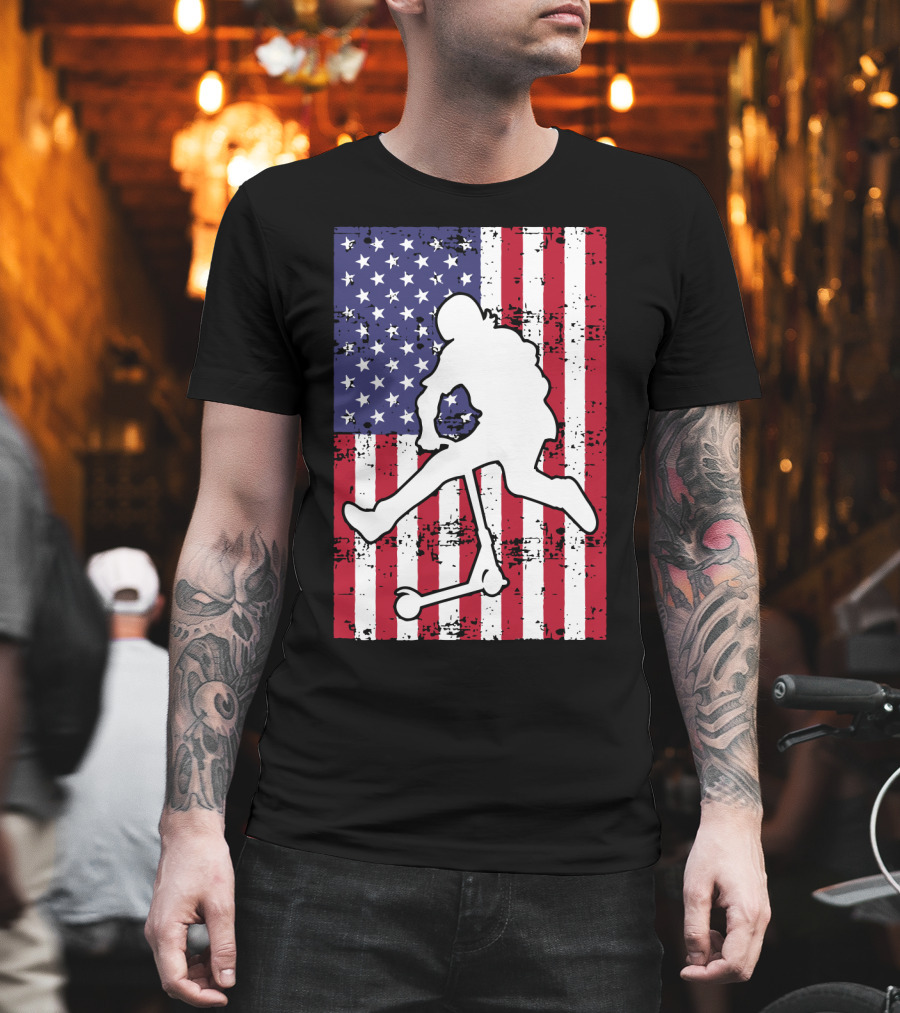 Stunt Scooter Trick with American Flag Background Competition T-Shirt