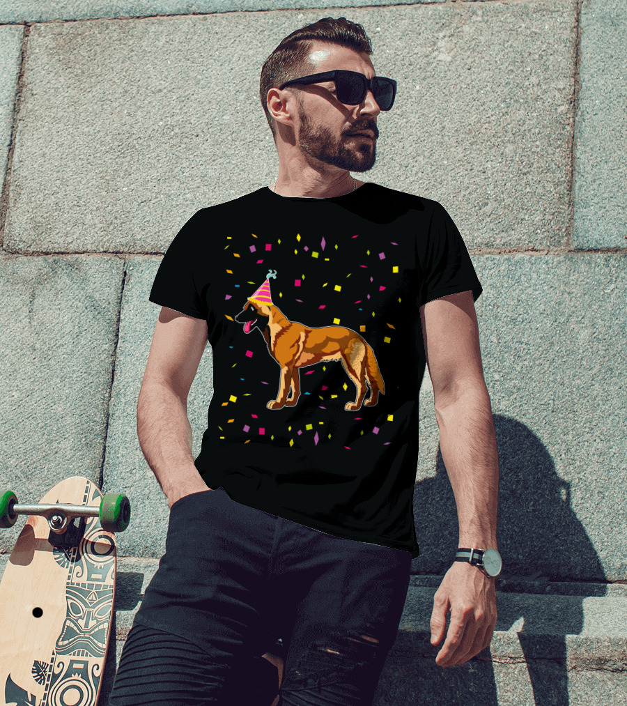 Funny Belgian Malinois Birthday Party Confetti Hat T-Shirt