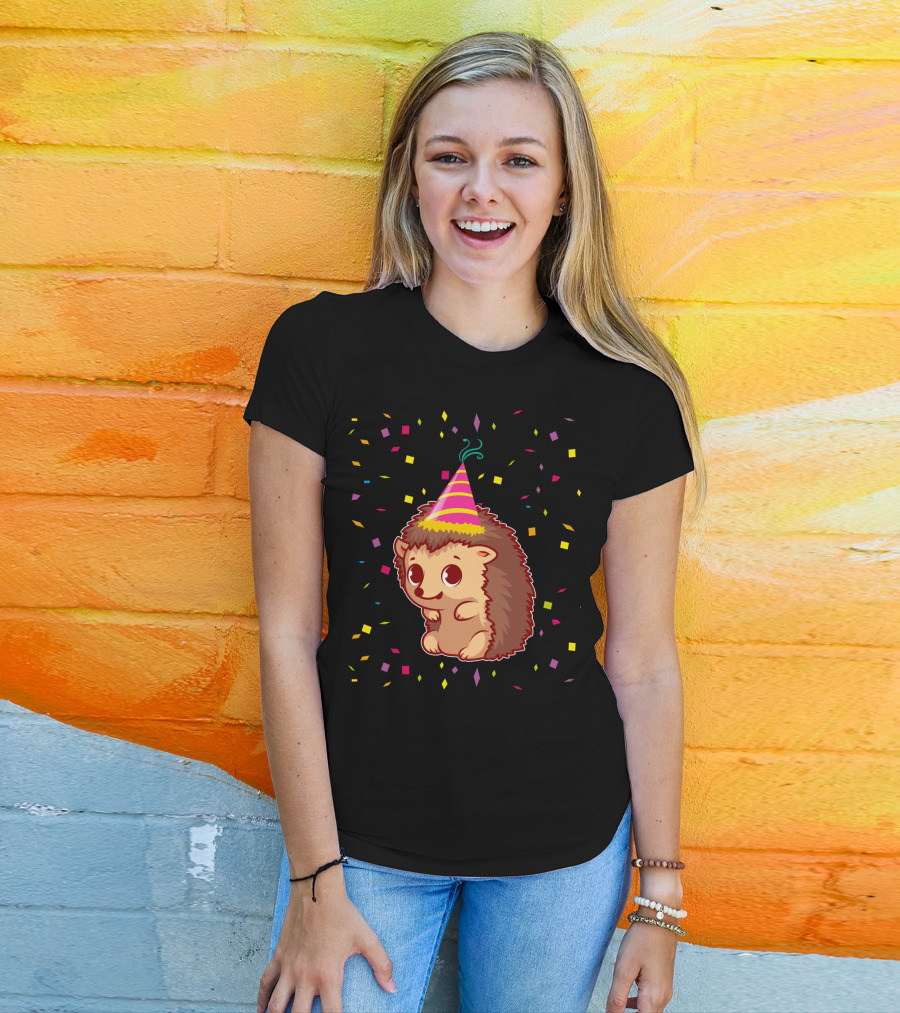 Hedgehog Party Confetti Celebration Birthday Fun T-Shirt