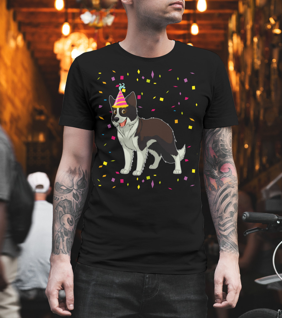Funny Border Collie Birthday Party Hat Confetti T-Shirt