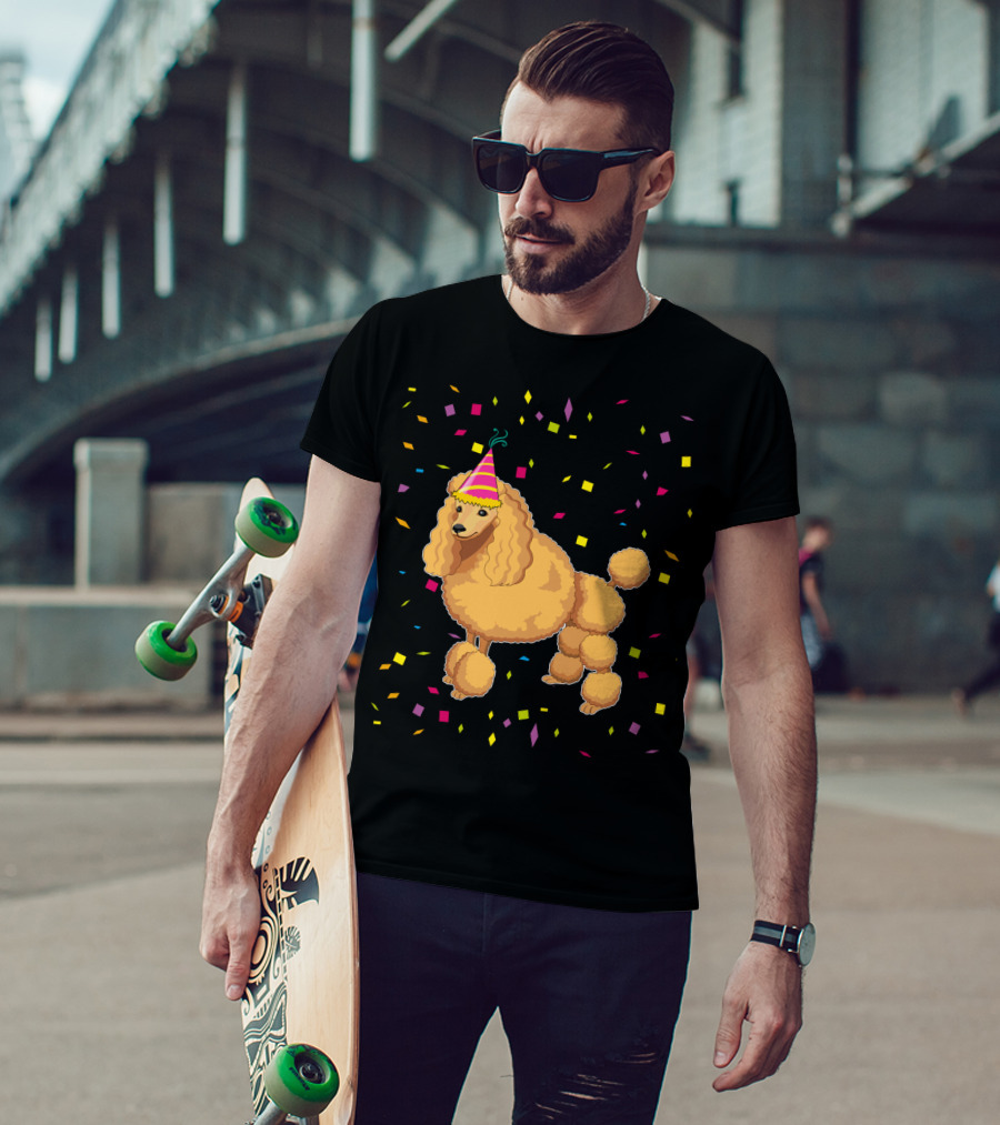 Funny Poodle Birthday Dog With Party Hat And Confetti T-Shirt