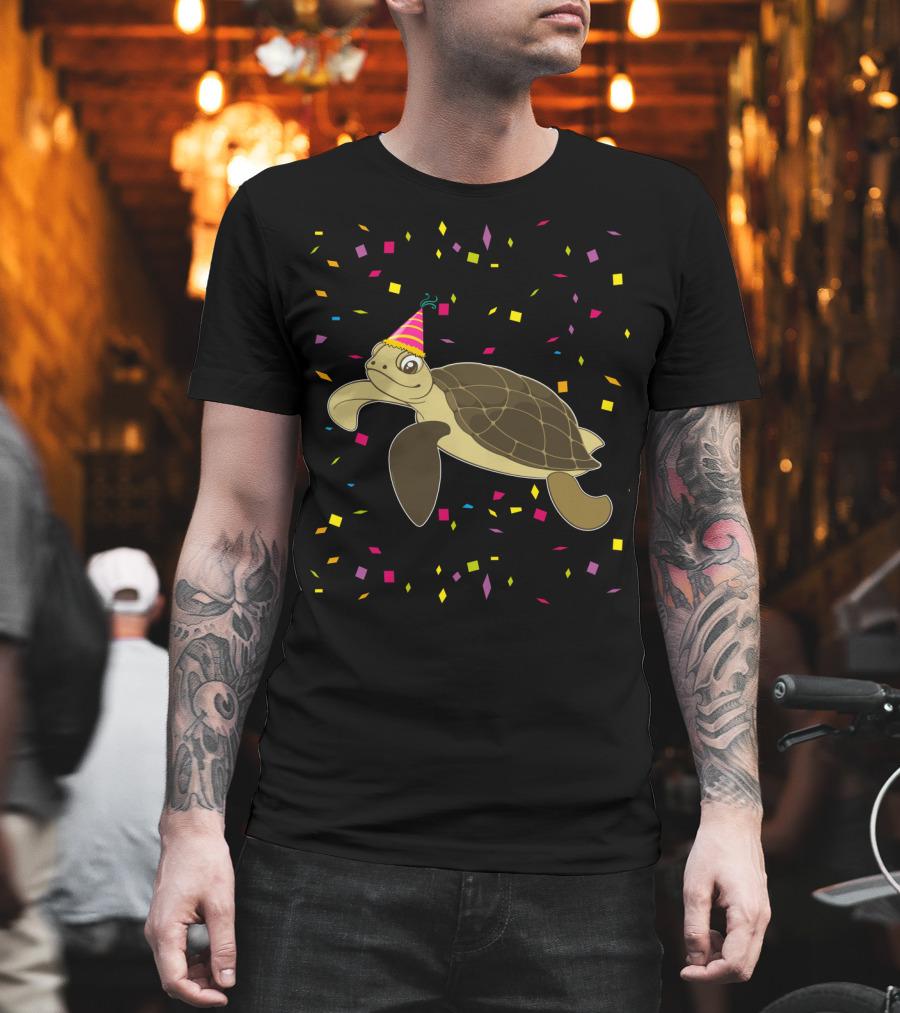 Funny Sea Turtle Party Confetti Birthday T-Shirt