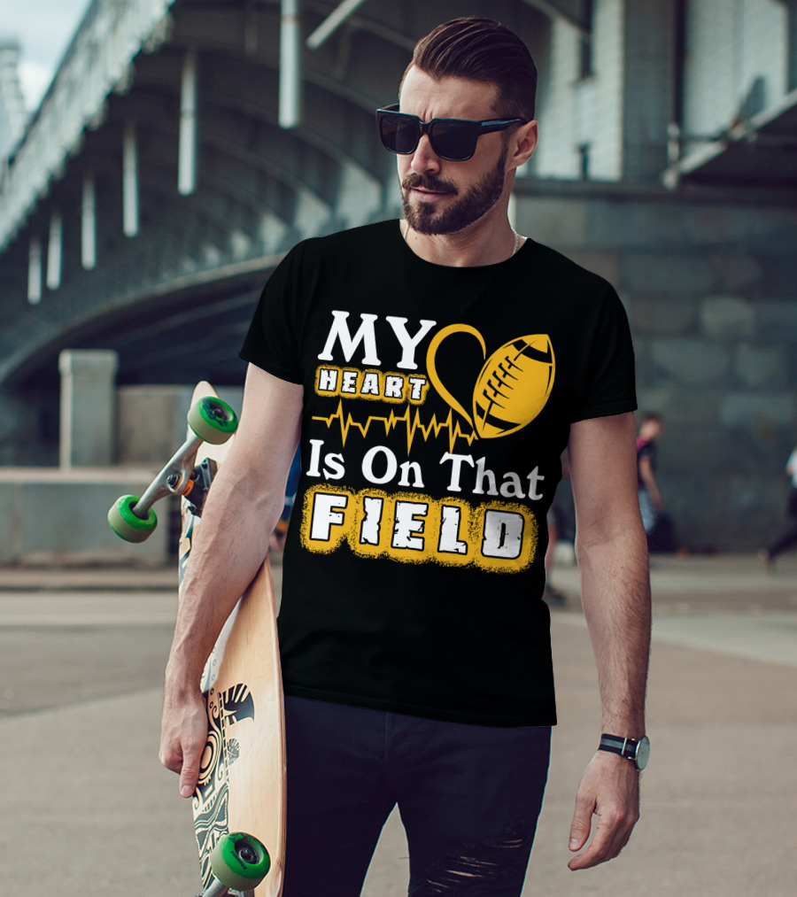 My Heart Is On That Field With Football Heartbeat Fantasy Football T-Shirt
