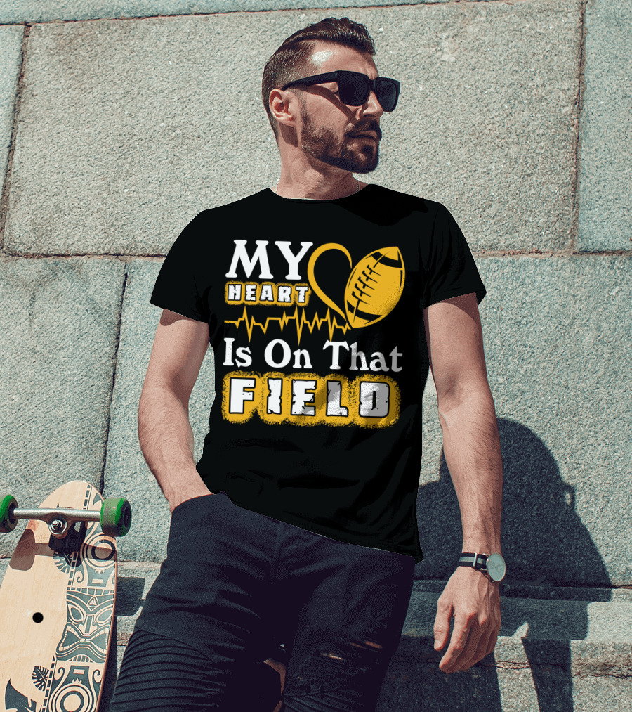 My Heart Is On That Field With Football Heartbeat Fantasy Football T-Shirt