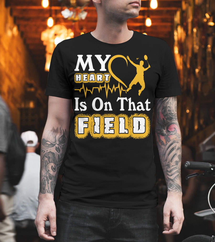 My Heart Is On That Field Badminton Player Pulse EKG T-Shirt