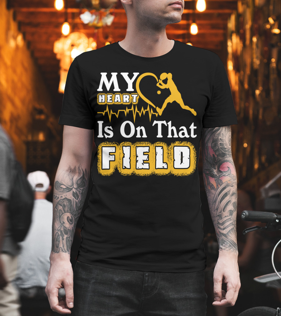 My Heart Is On That Field Tennis Player with Heartbeat and Ball T-Shirt