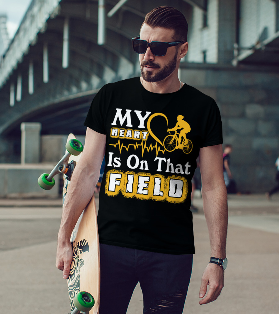 My Heart Is On That Field Cycling Bike Rider Heartbeat T-Shirt