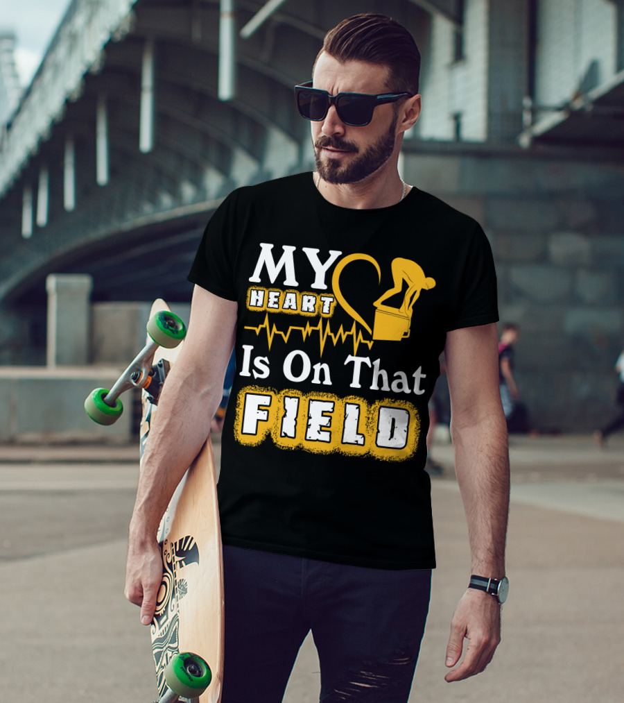 My Heart Is On That Field Swimming Dive Silhouette Heartbeat T-Shirt
