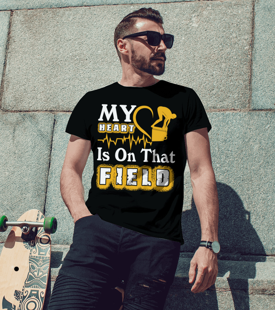 My Heart Is On That Field Swimming Dive Silhouette Heartbeat T-Shirt