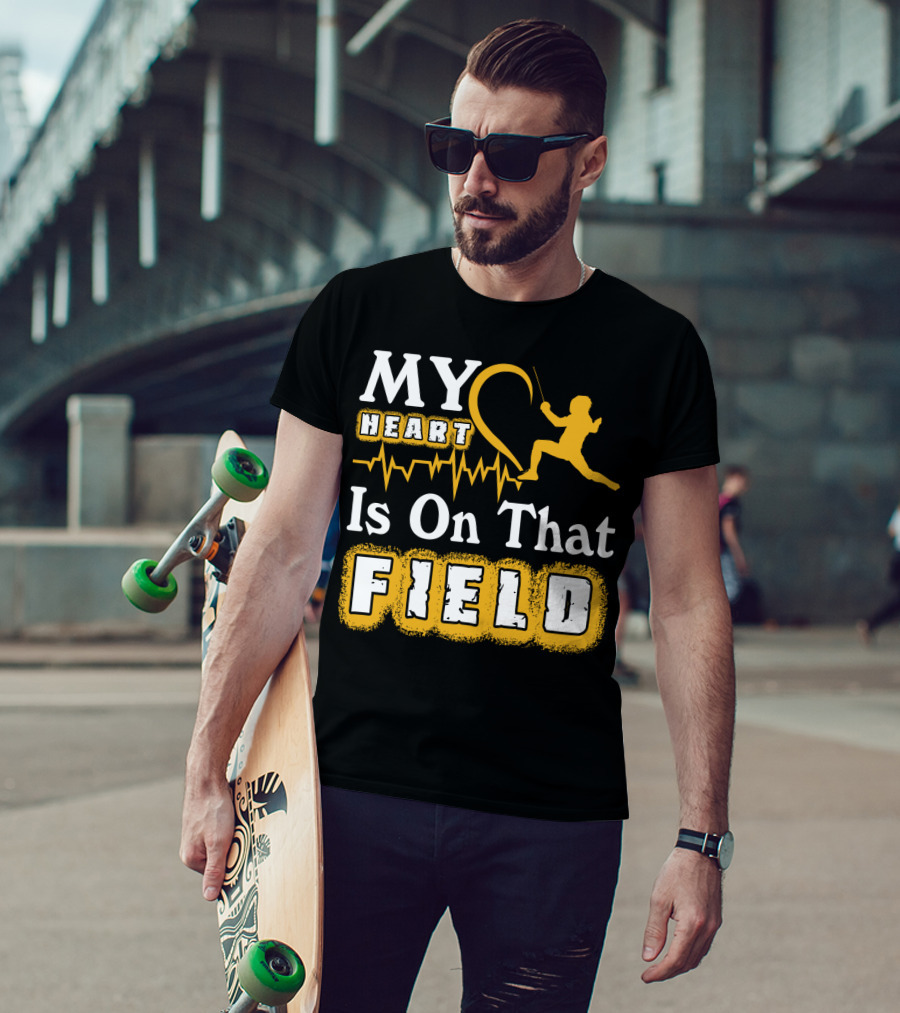 My Heart Is On That Field Fencing Silhouette With Heartbeat Line T-Shirt