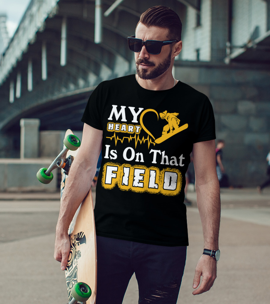 My Heart Is On That Field Snowboarding EKG Line T-Shirt