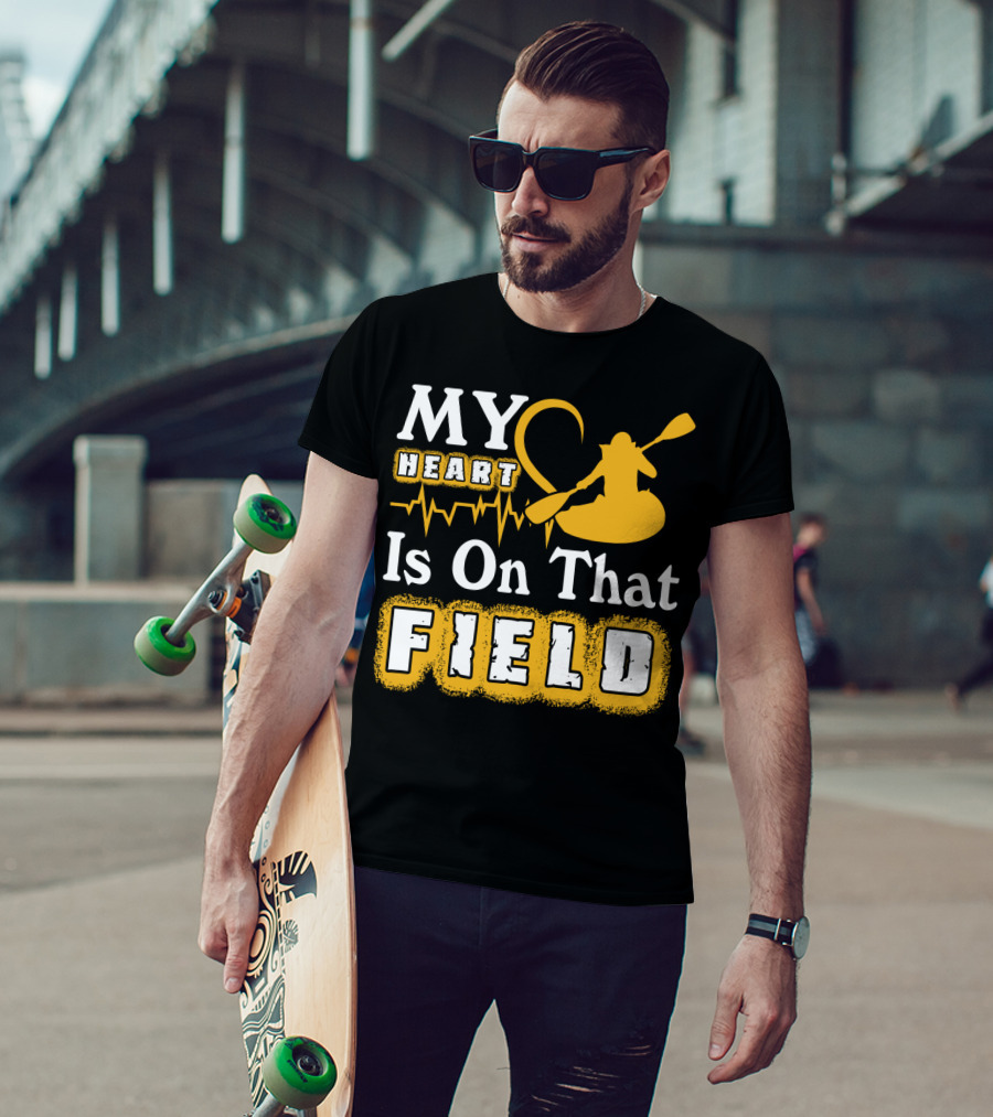 My Heart Is On That Field Kayak Paddle Heartbeat T-Shirt