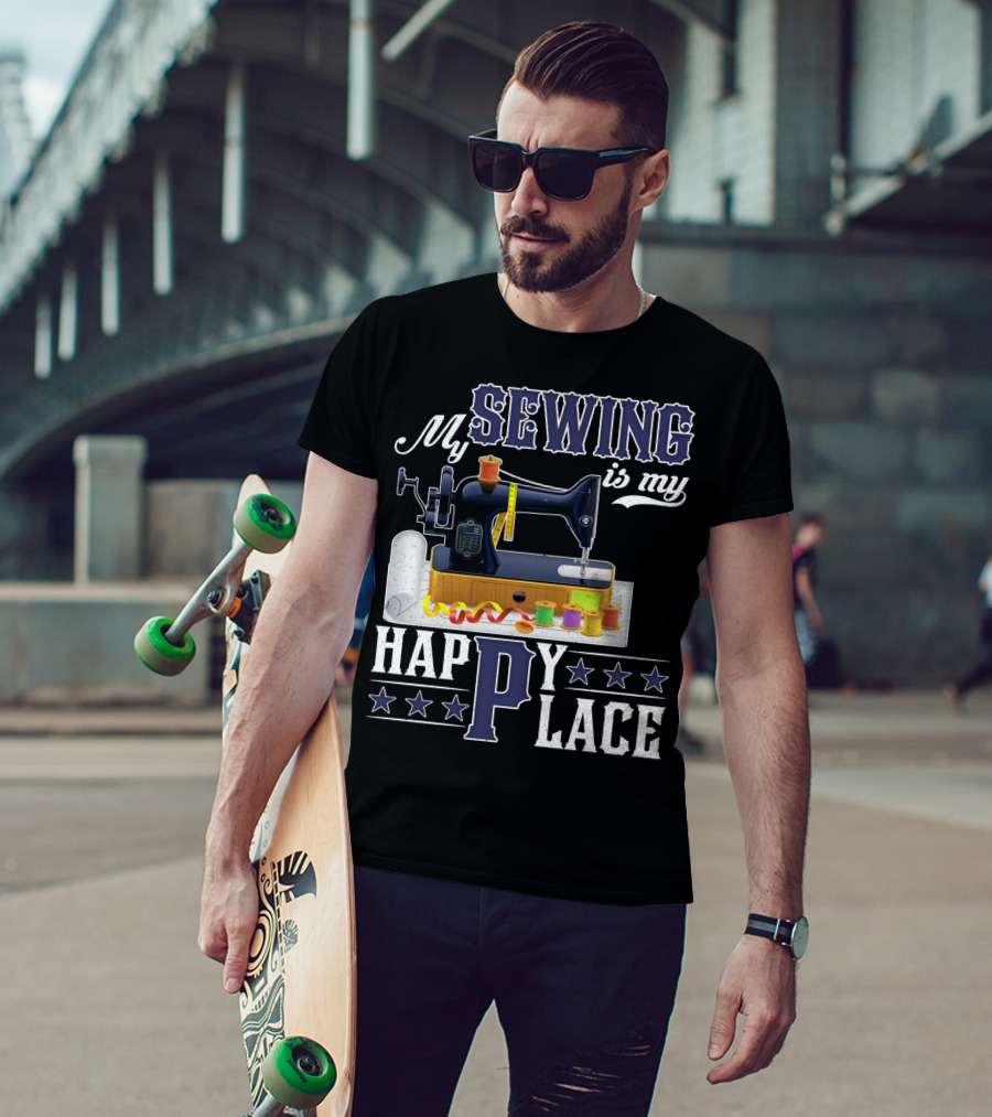 My Sewing Is My Happy Place Sewing Machine Spools Stars T-Shirt