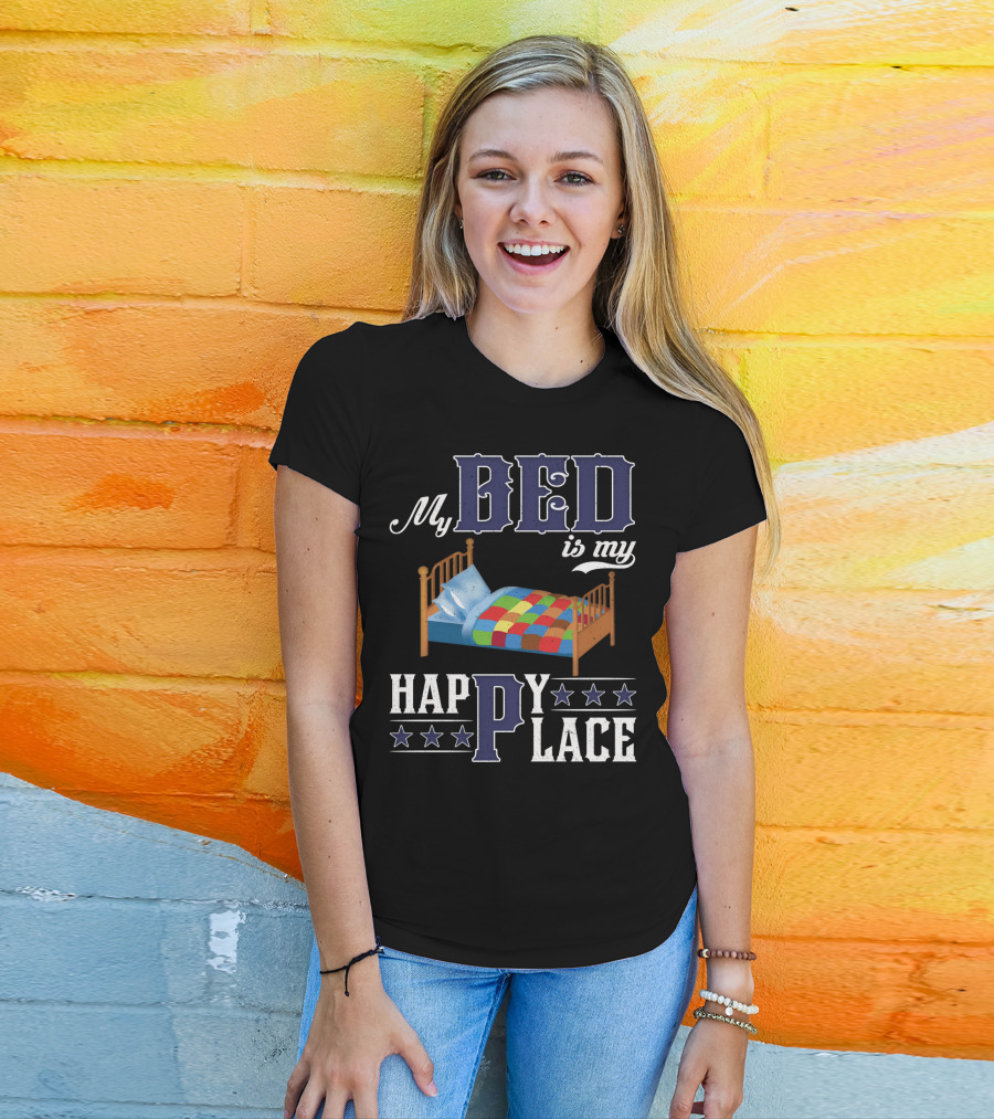 My Bed Is My Happy Place Stars Quilt T-Shirt
