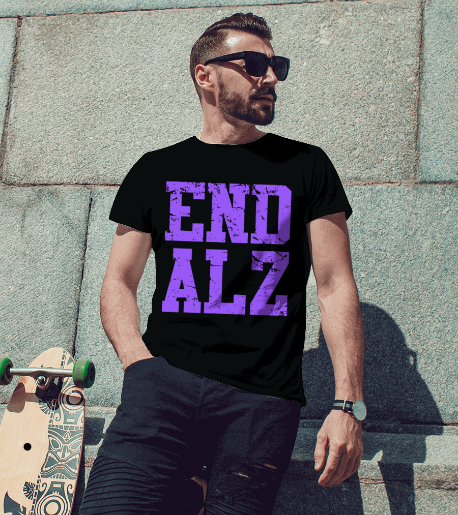 END ALZ Alzheimers Awareness Purple Text T-Shirt