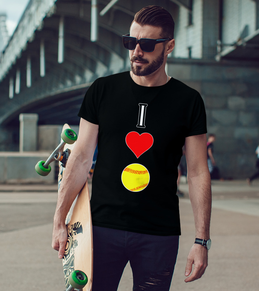 I Love Softball Player Vertical Heart Softball T-Shirt