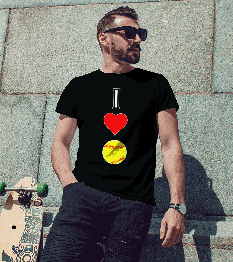 I Love Softball Player Vertical Heart Softball T-Shirt