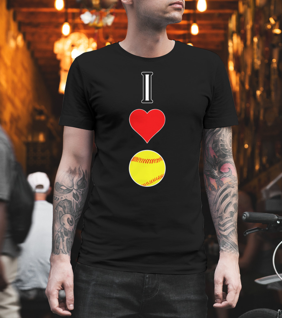 I Love Softball Player Vertical Heart Softball T-Shirt