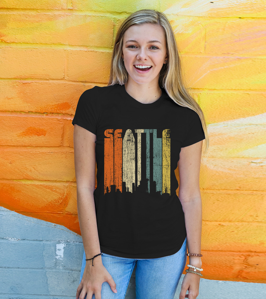 Seattle Vintage City Skyline Retro 70s T-Shirt