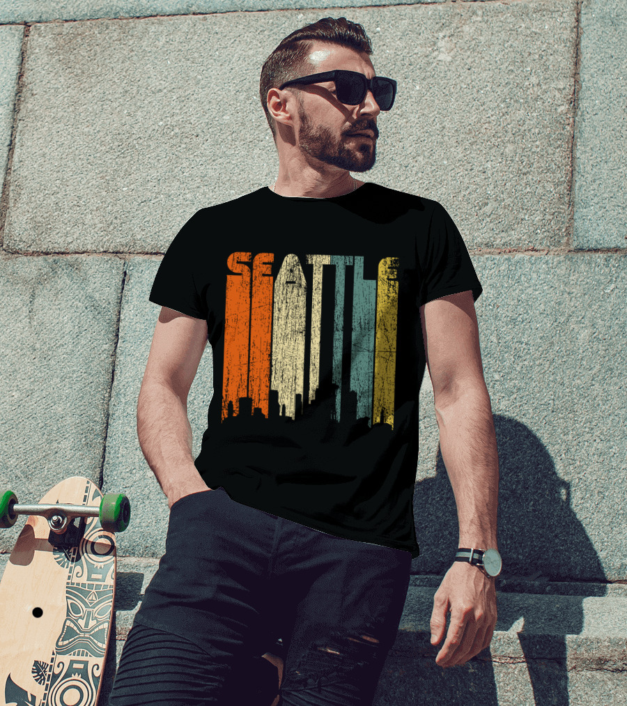 Seattle Vintage City Skyline Retro 70s T-Shirt