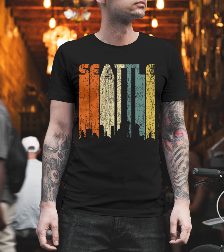 Seattle Vintage City Skyline Retro 70s T-Shirt