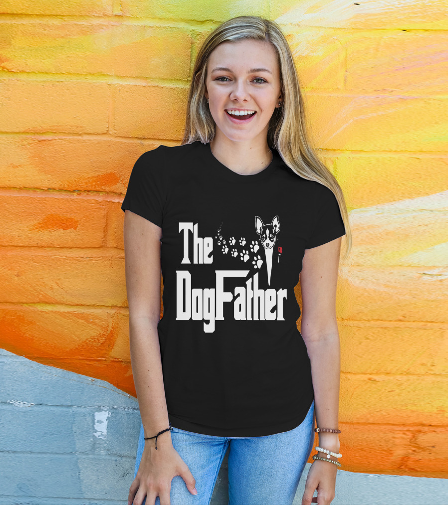 The Dogfather Chihuahua Face Pawprints Black And White For Chihuahua Lovers T-Shirt