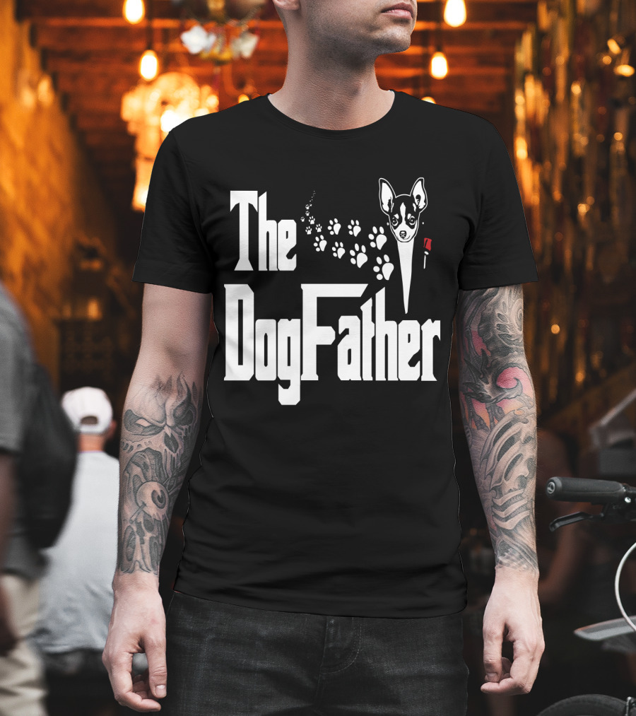 The Dogfather Chihuahua Face Pawprints Black And White For Chihuahua Lovers T-Shirt