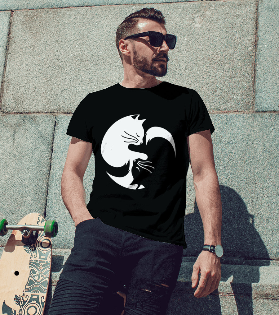 Cat Yin Yang Spiritual Meditation Yoga Balance T-Shirt