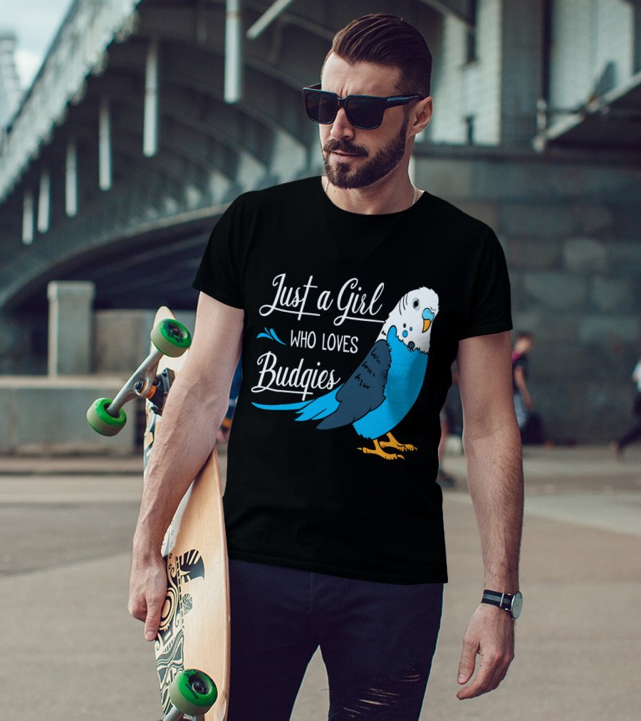 Just A Girl Who Loves Budgies Blue And White Parakeet T-Shirt