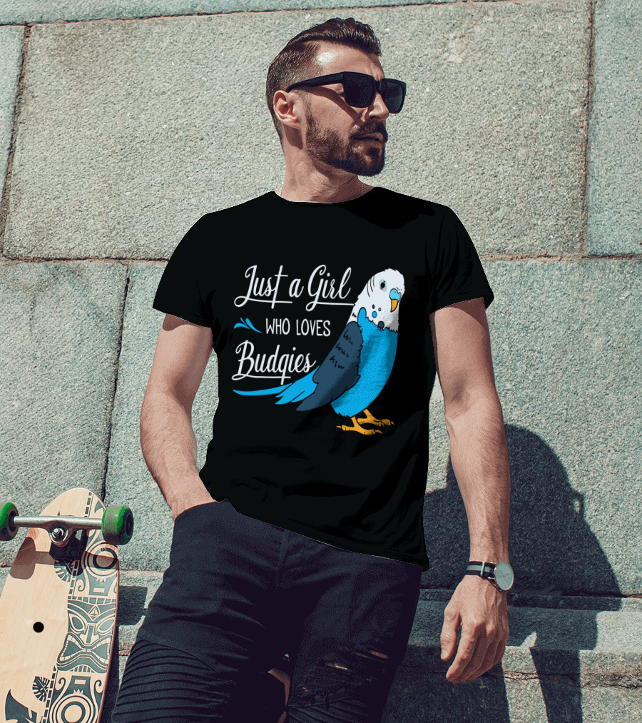 Just A Girl Who Loves Budgies Blue And White Parakeet T-Shirt
