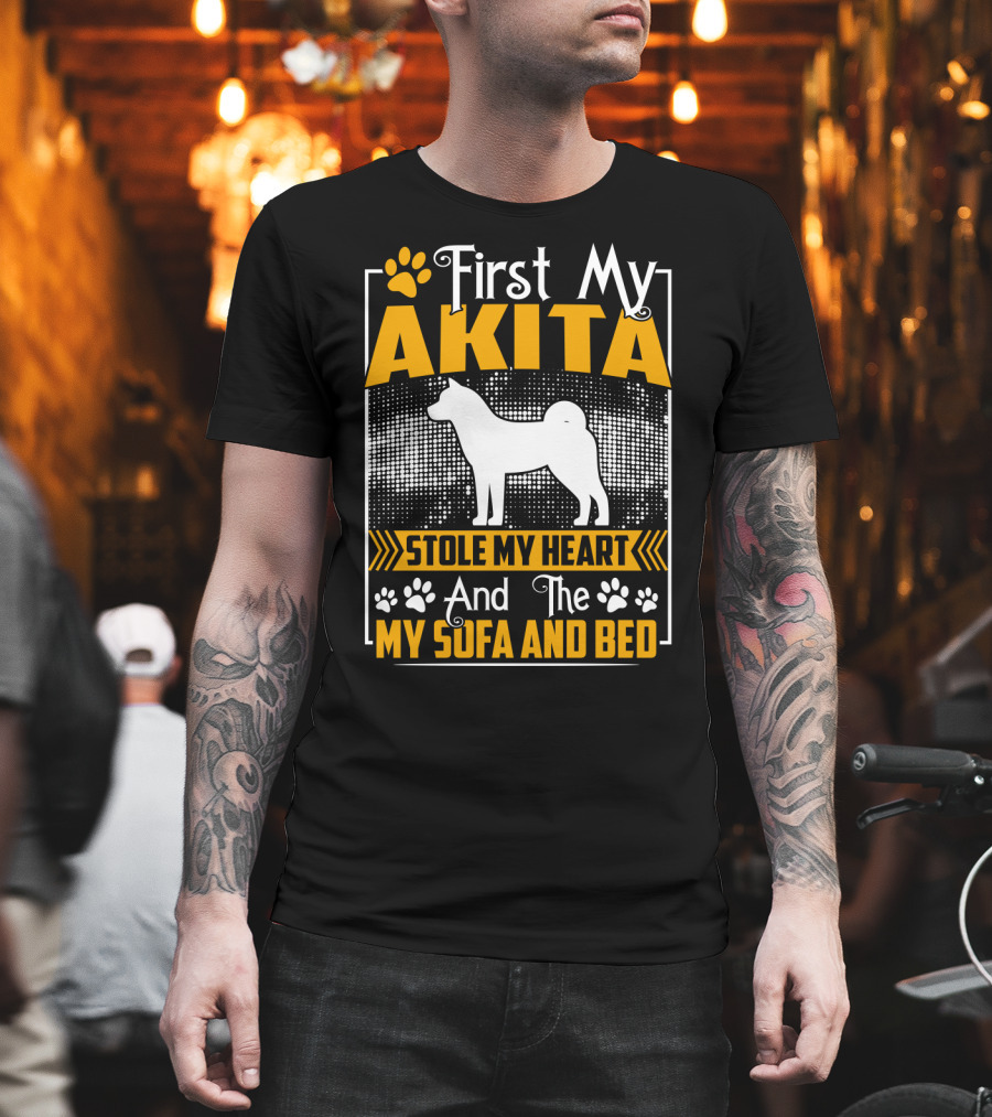 First My Akita Stole My Heart And The Sofa And Bed T-Shirt