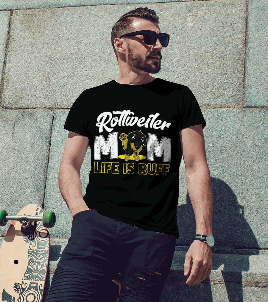 Rottweiler Mom Life Is Ruff Cute Paw Print Puppy T-Shirt