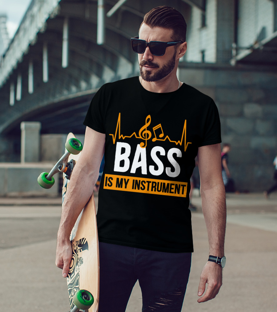 BASS Is My Instrument With Musical Notes And Heartbeat Line T-Shirt