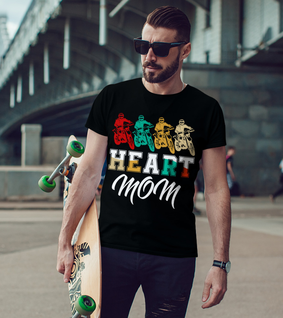 Heart Mom Dirt Bike Racing T-Shirt
