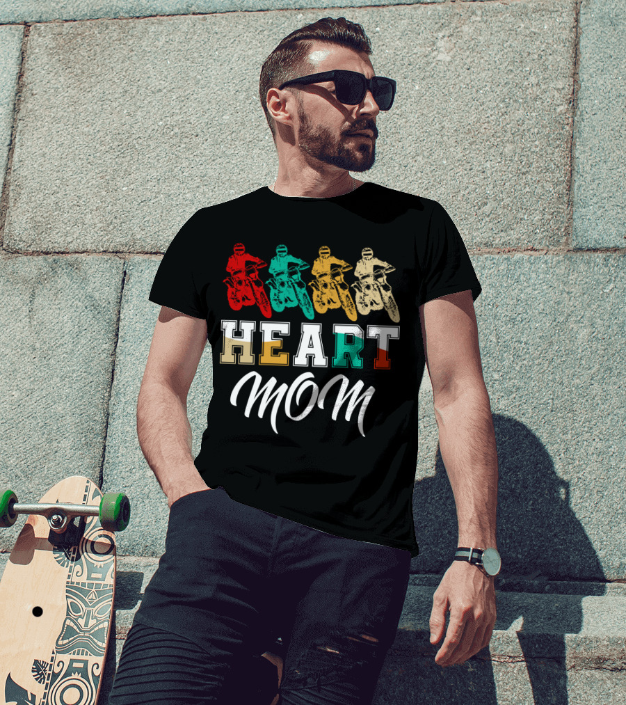 Heart Mom Dirt Bike Racing T-Shirt