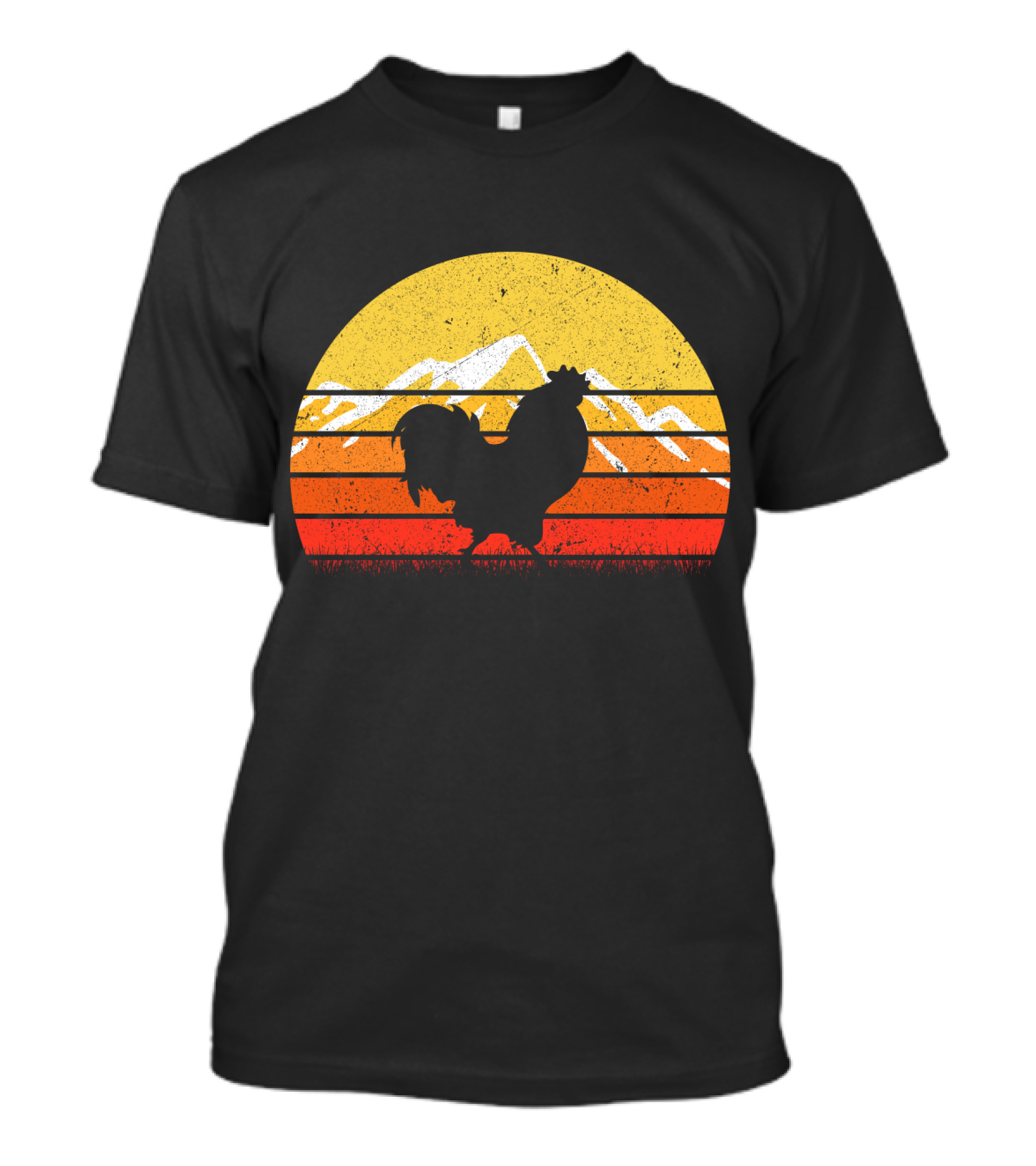 Retro Vintage Chicken Silhouette Sunset With Mountain Background T-Shirt
