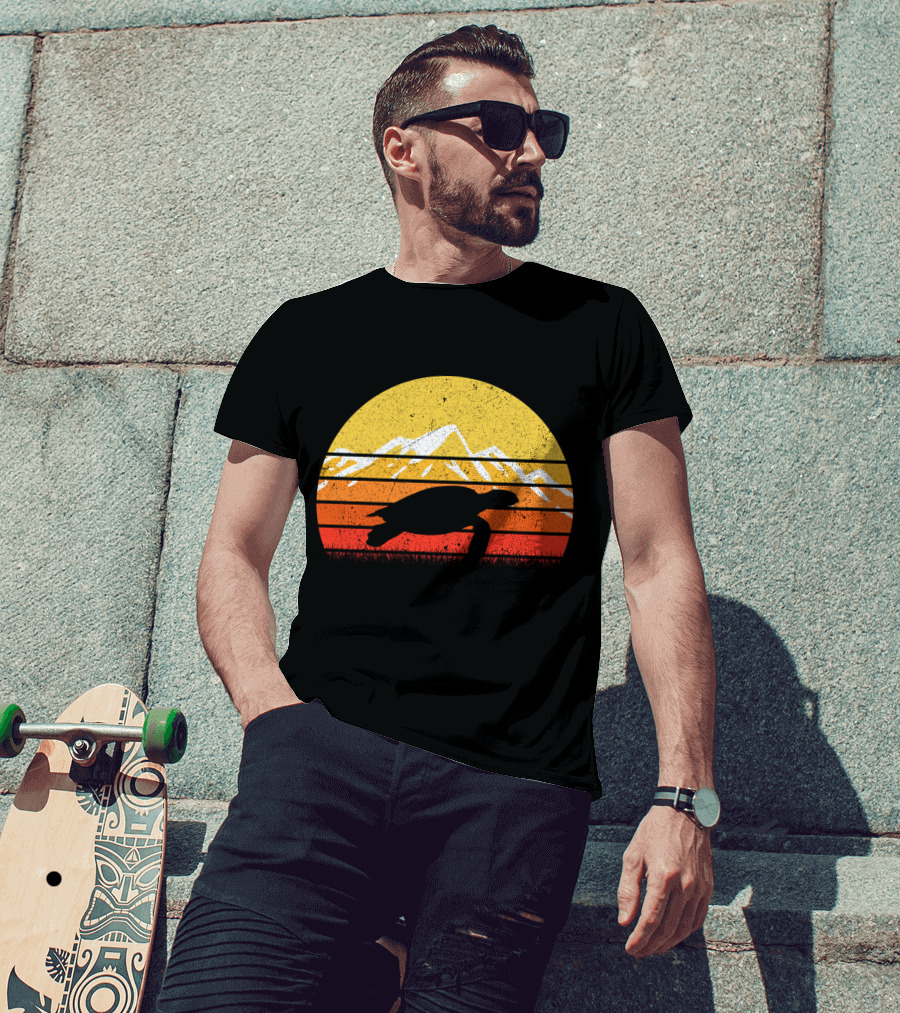 Retro Vintage Sea Turtle Sunset Mountain T-Shirt