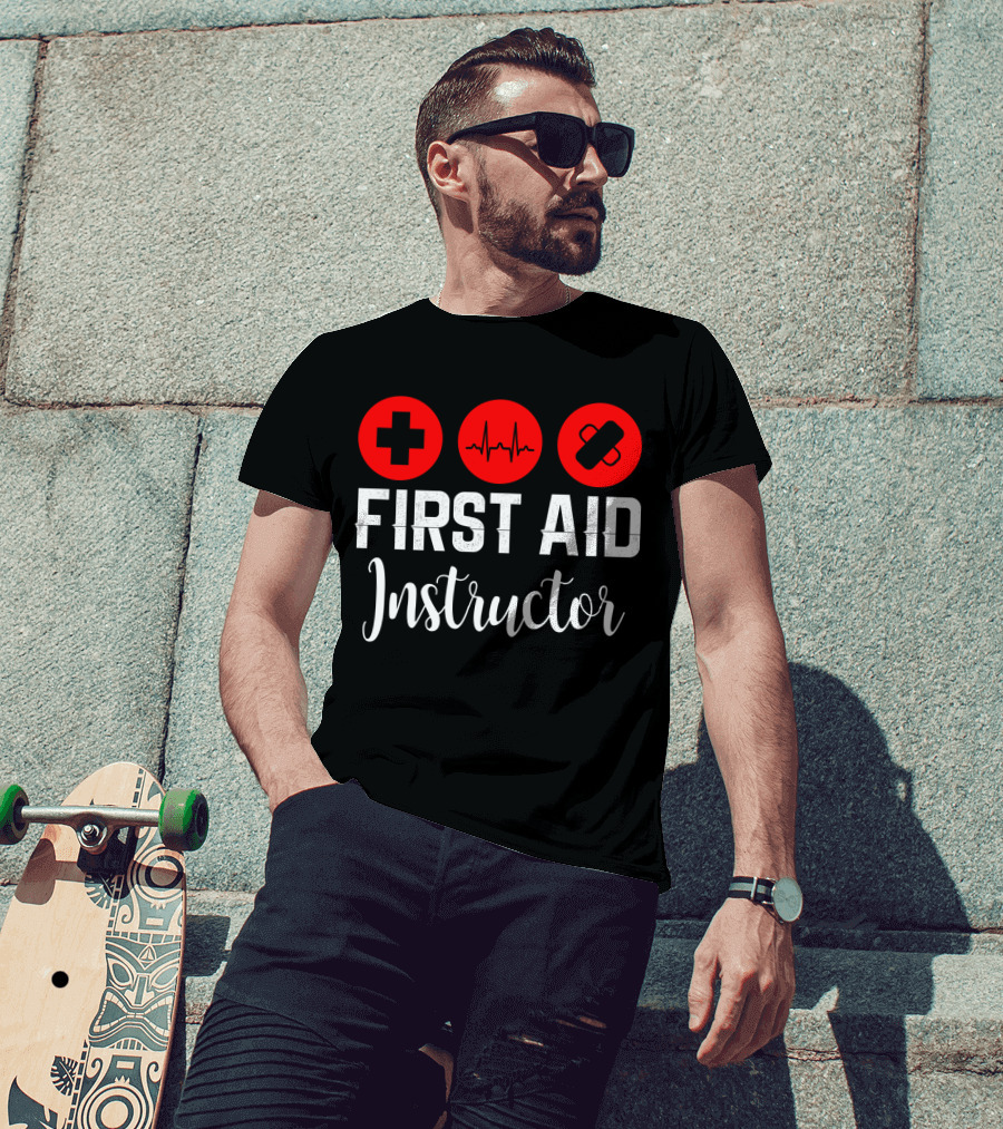 First Aid Instructor Cross Heartbeat Bandage Red Icons T-Shirt